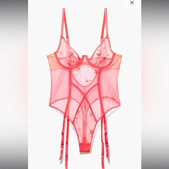 NWT Foiled Sprigs Embroidered Teddy by Savage X Fenty in Hot Pink/Red - Picture 5 of 10